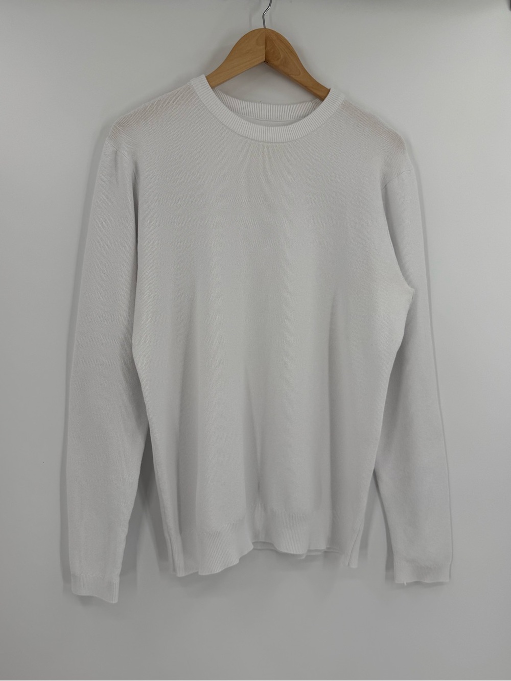 YoungLA Men's Textured Knit Crewneck Sweater Embroidered Logo | White | Large